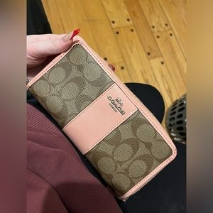 Baby pink and brown coach wallet